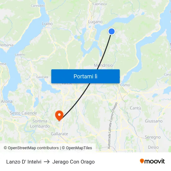Lanzo D' Intelvi to Jerago Con Orago map