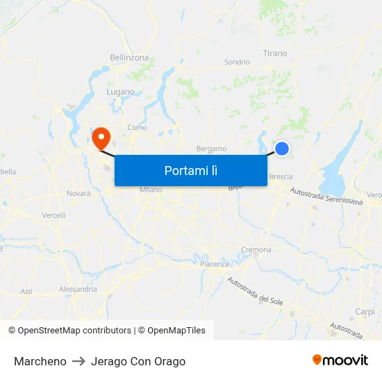 Marcheno to Jerago Con Orago map