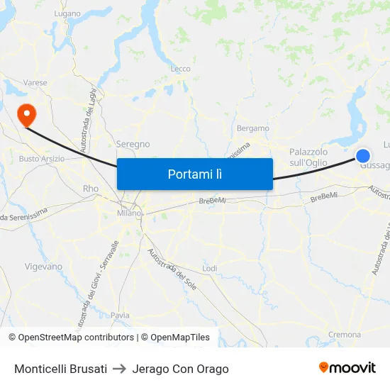 Monticelli Brusati to Jerago Con Orago map