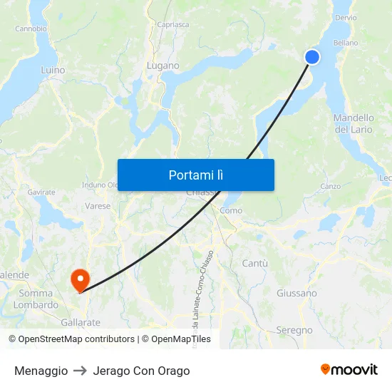 Menaggio to Jerago Con Orago map
