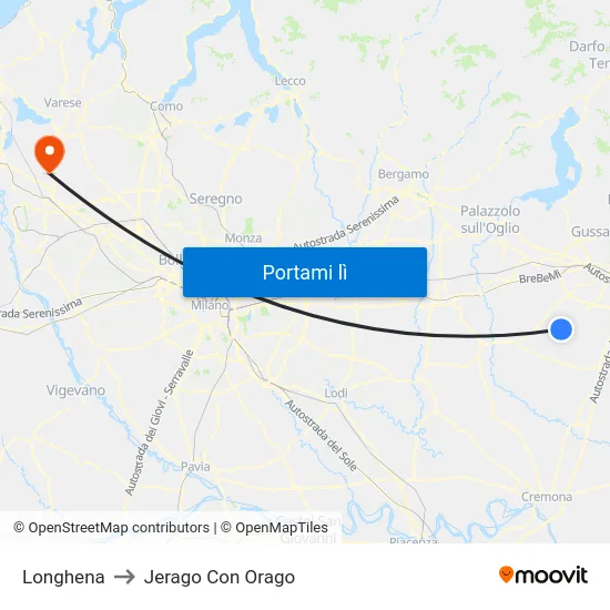 Longhena to Jerago Con Orago map