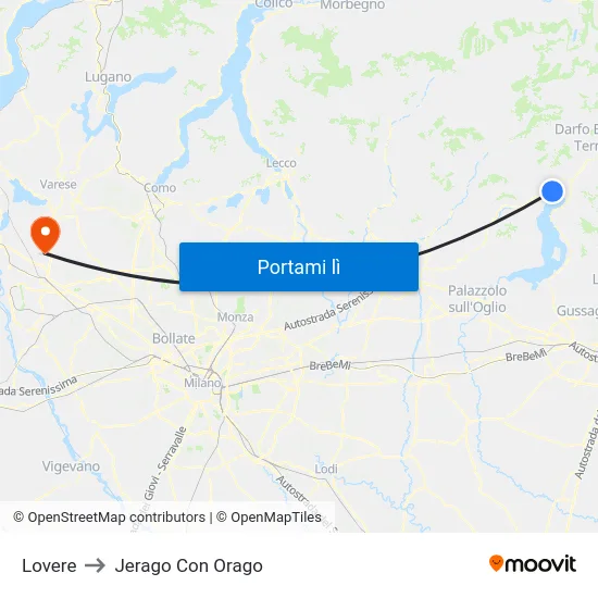 Lovere to Jerago Con Orago map