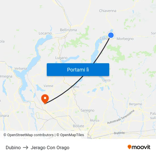 Dubino to Jerago Con Orago map