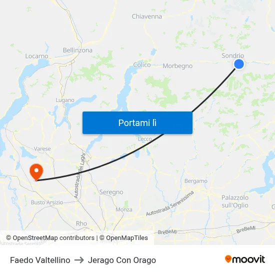 Faedo Valtellino to Jerago Con Orago map