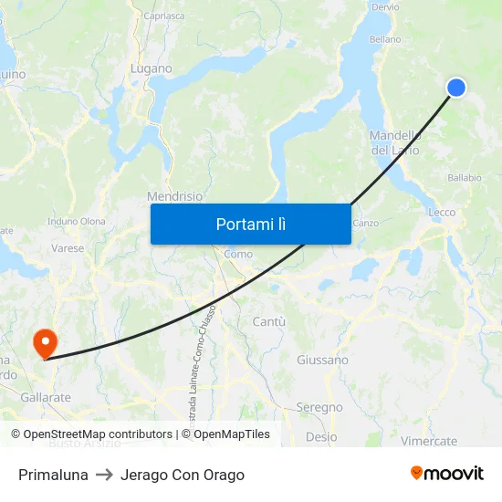 Primaluna to Jerago Con Orago map