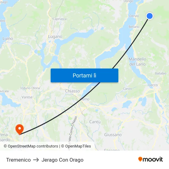Tremenico to Jerago Con Orago map
