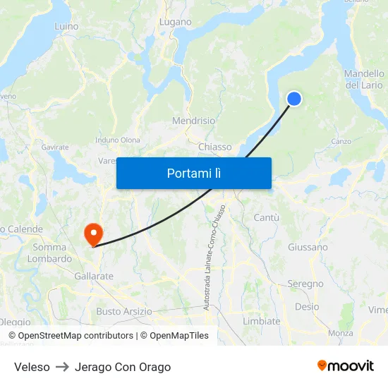 Veleso to Jerago Con Orago map