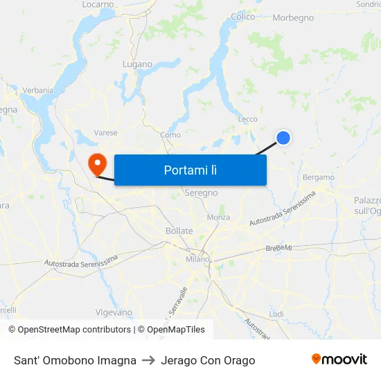 Sant' Omobono Imagna to Jerago Con Orago map