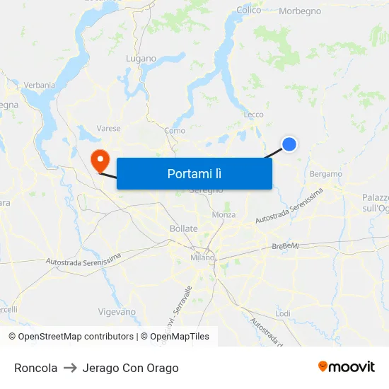 Roncola to Jerago Con Orago map