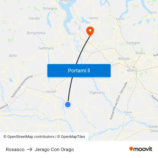 Rosasco to Jerago Con Orago map