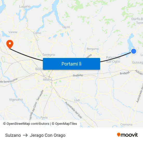 Sulzano to Jerago Con Orago map