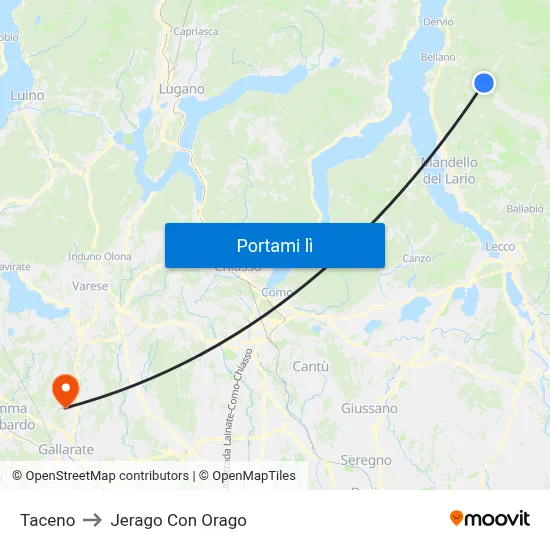 Taceno to Jerago Con Orago map