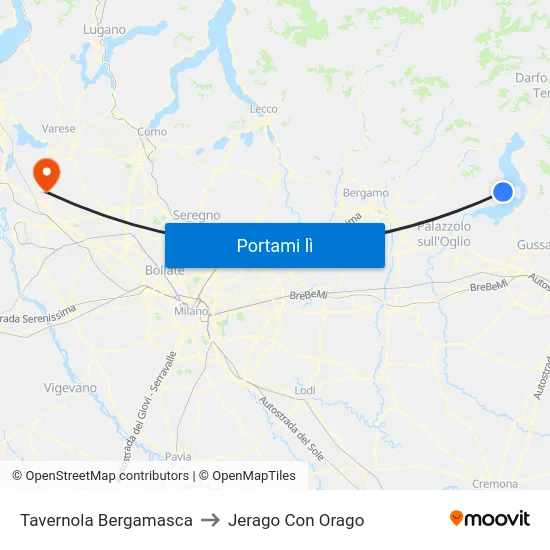 Tavernola Bergamasca to Jerago Con Orago map