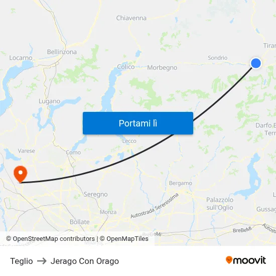Teglio to Jerago Con Orago map