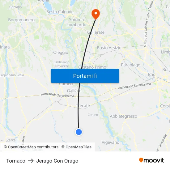 Tornaco to Jerago Con Orago map