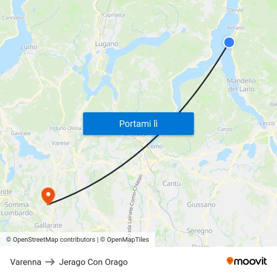 Varenna to Jerago Con Orago map