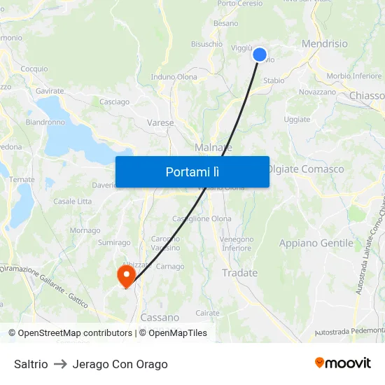Saltrio to Jerago Con Orago map