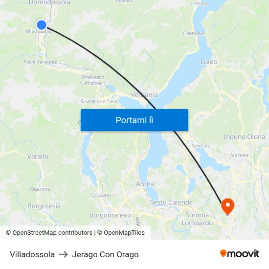 Villadossola to Jerago Con Orago map