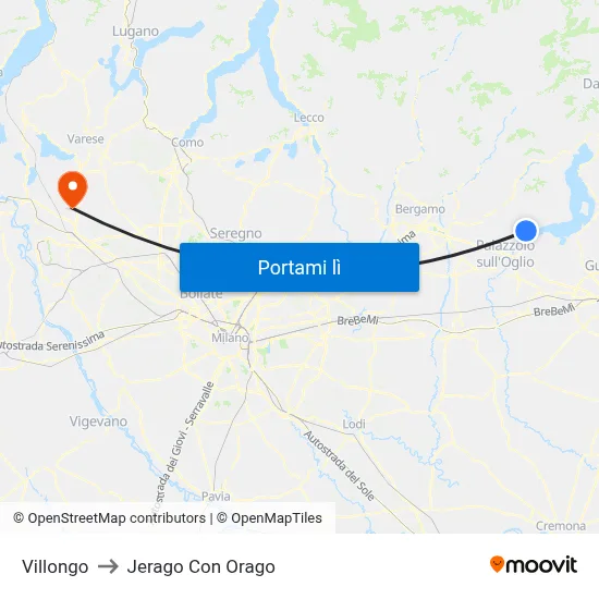 Villongo to Jerago Con Orago map