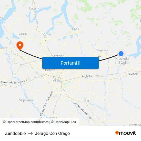 Zandobbio to Jerago Con Orago map