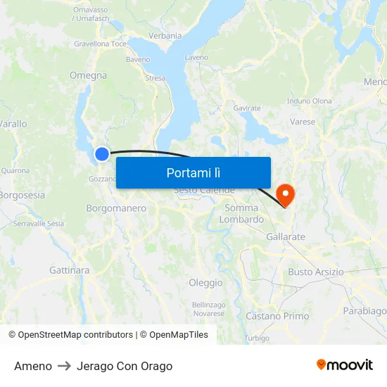 Ameno to Jerago Con Orago map