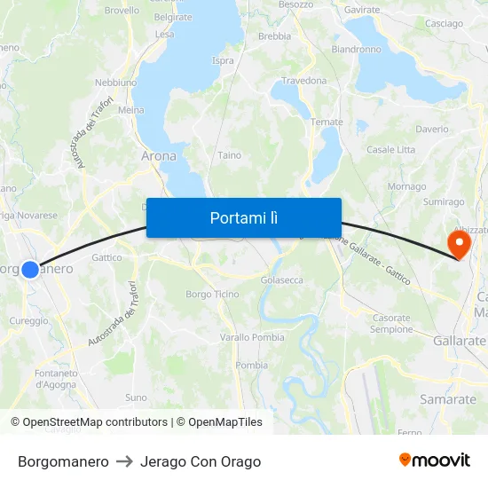 Borgomanero to Jerago Con Orago map