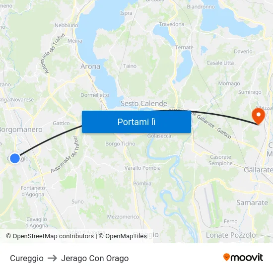 Cureggio to Jerago Con Orago map
