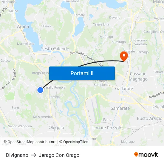 Divignano to Jerago Con Orago map
