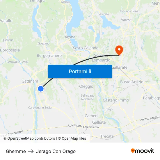 Ghemme to Jerago Con Orago map