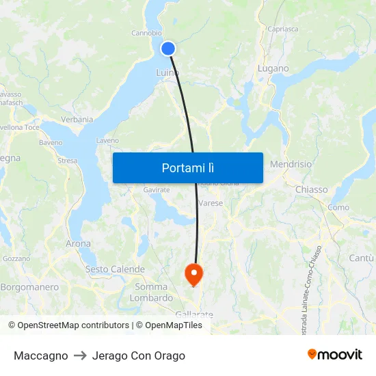 Maccagno to Jerago Con Orago map