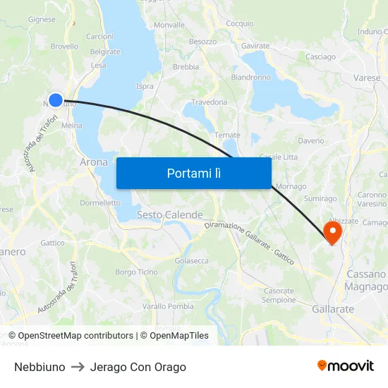 Nebbiuno to Jerago Con Orago map