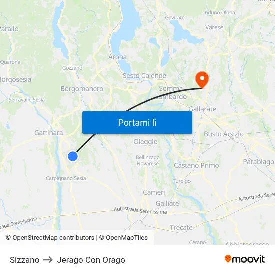 Sizzano to Jerago Con Orago map