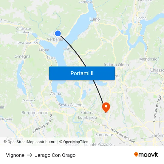 Vignone to Jerago Con Orago map
