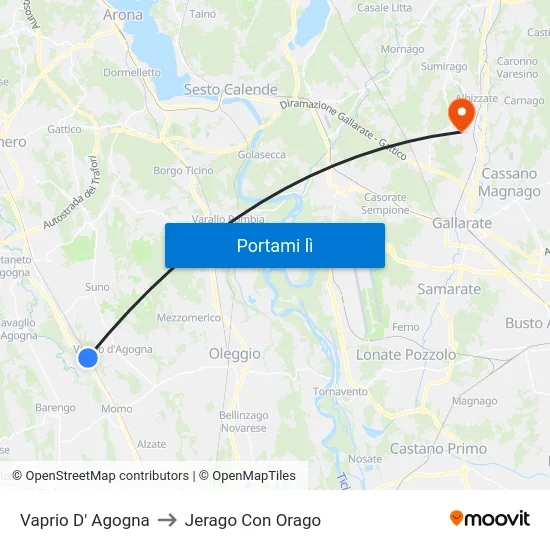 Vaprio D' Agogna to Jerago Con Orago map