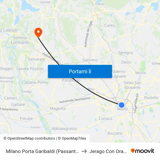 Milano Porta Garibaldi (Passante) to Jerago Con Orago map