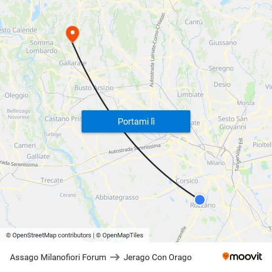 Assago Milanofiori Forum to Jerago Con Orago map