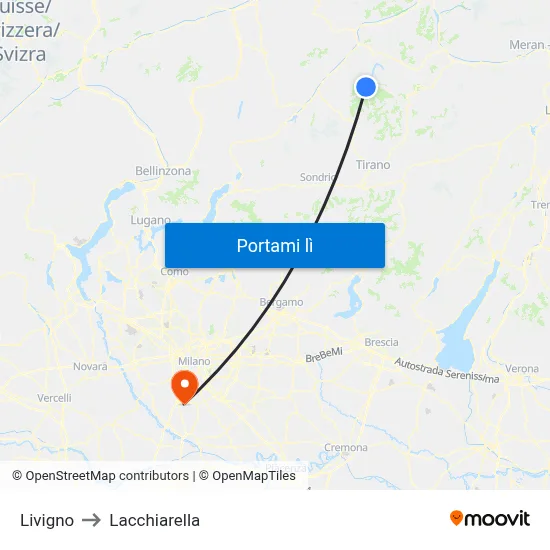 Livigno to Lacchiarella map