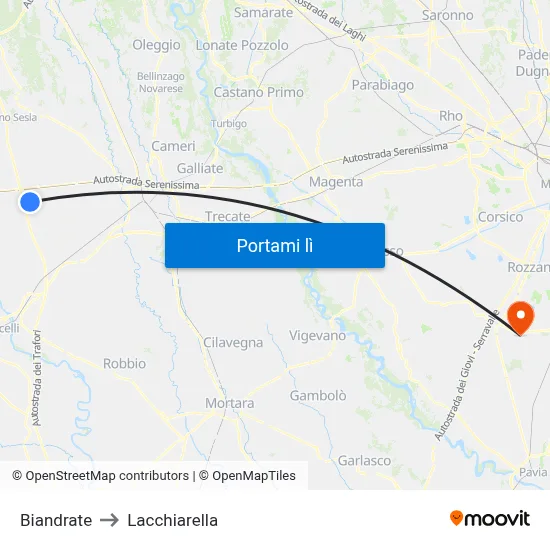 Biandrate to Lacchiarella map