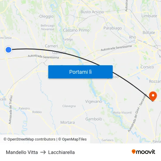 Mandello Vitta to Lacchiarella map