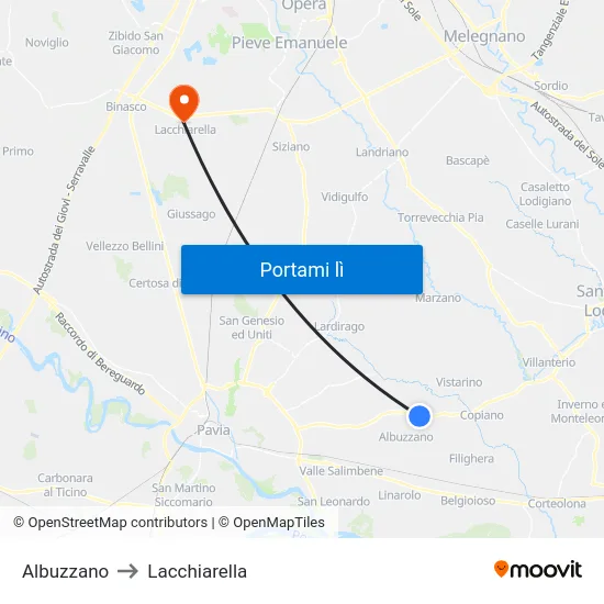 Albuzzano to Lacchiarella map