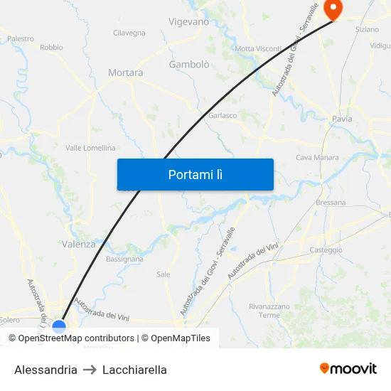 Alessandria to Lacchiarella map