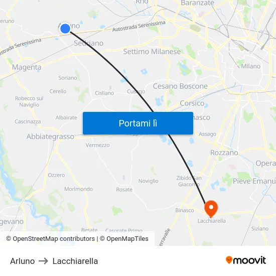Arluno to Lacchiarella map