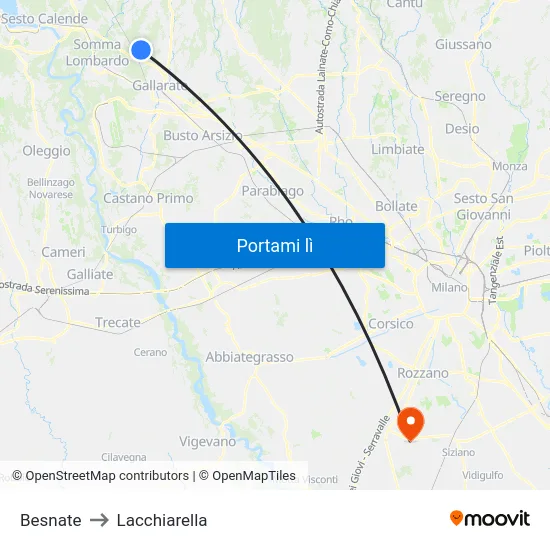 Besnate to Lacchiarella map