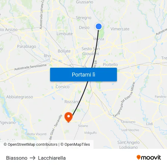 Biassono to Lacchiarella map