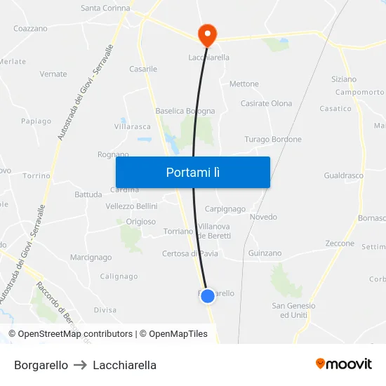 Borgarello to Lacchiarella map