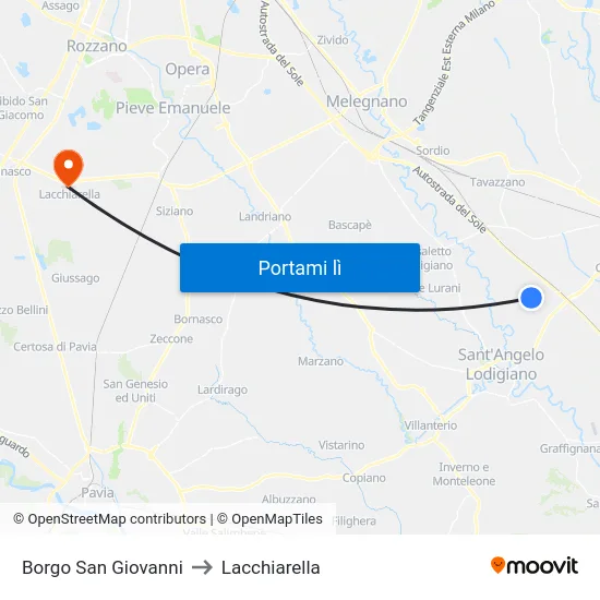 Borgo San Giovanni to Lacchiarella map