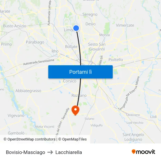 Bovisio-Masciago to Lacchiarella map