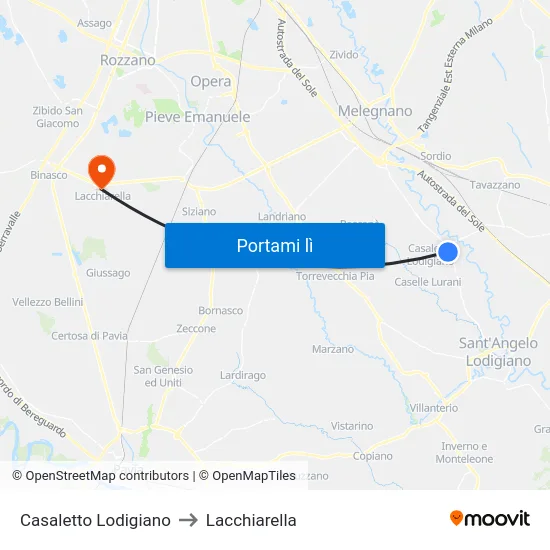 Casaletto Lodigiano to Lacchiarella map