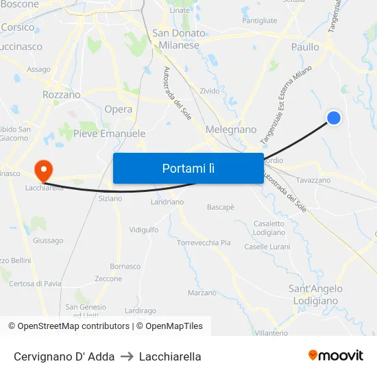 Cervignano D' Adda to Lacchiarella map