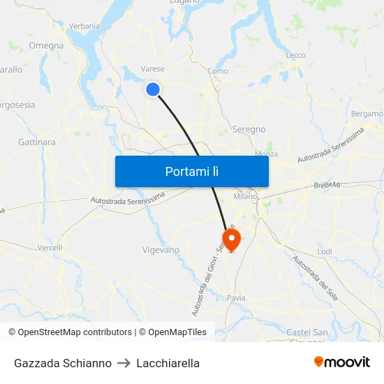 Gazzada Schianno to Lacchiarella map